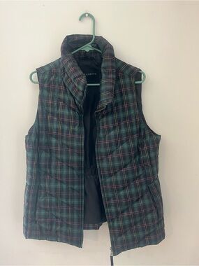 Talbots Dark Green Plaid Quilted Vest - Sleeveless Puffer